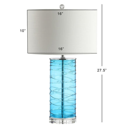Set of Two 28" Turquoise And Clear Novelty Table Lamps With Drum Shades