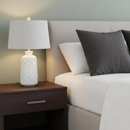 26" Cream Table Lamp With Drum Shade