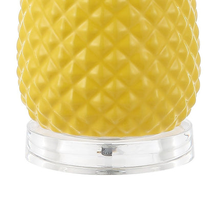 23" Yellow Gold And Clear Ceramic And Acrylic Pineapple Table Lamp With Globe Shade