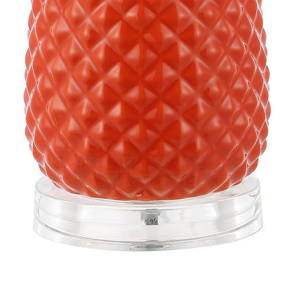 23" Orange Gold And Clear Ceramic And Acrylic Pineapple Table Lamp With Drum Shade