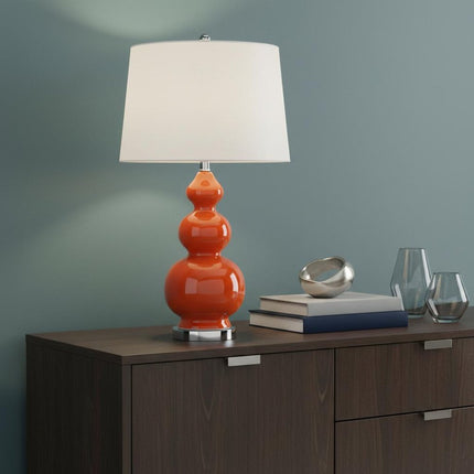 28" Orange And Silver Novelty Table Lamp With Drum Shade
