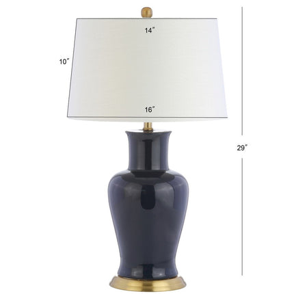 29" Navy Blue And Gold Urn Bedside Lamp With Drum Shade