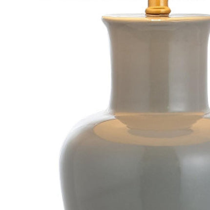 29" Gray And Gold Urn Bedside Lamp With Drum Shade