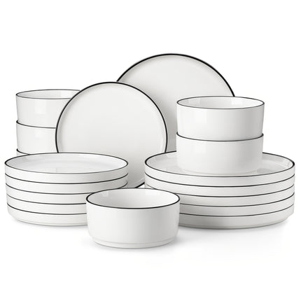 18pcs Porcelain Dinnerware Set in White, Designed for Six People, Featuring Modern Round Plates And Bowls,