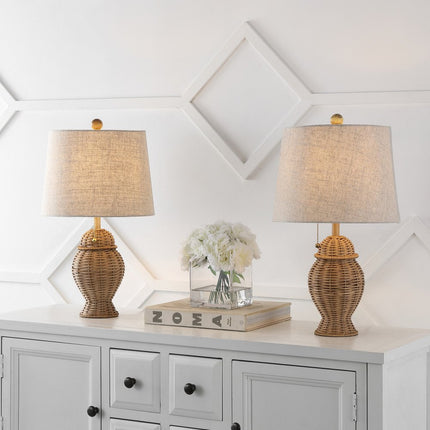 Set of Two 21" Light Brown Urn Table Lamps With Empire Shades