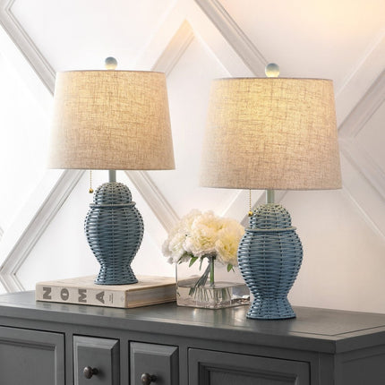 Set of Two 21" Blue Urn Table Lamps With Empire Shades