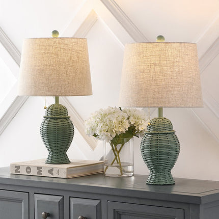 Set of Two 21" Green Urn Bedside Lamps With Empire Shades