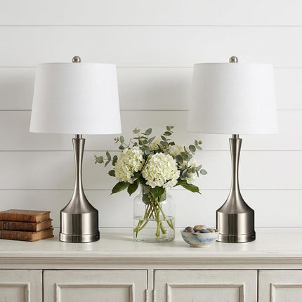 Set of Two 26" Nickel Novelty Table Lamps With Empire Shades