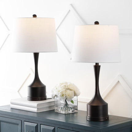 Set of Two 26" Antiqued Bronze Novelty USB Table Lamps With Empire Shades
