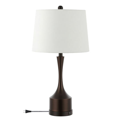 Set of Two 26" Antiqued Bronze Novelty USB Table Lamps With Empire Shades