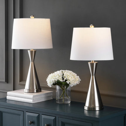 Set of Two 26" Nickel Novelty Table Lamps With Empire Shades