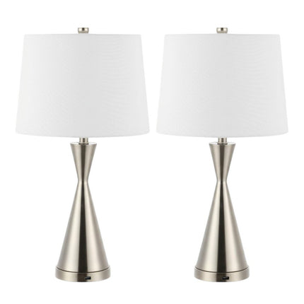 Set of Two 26" Nickel Novelty Table Lamps With Empire Shades