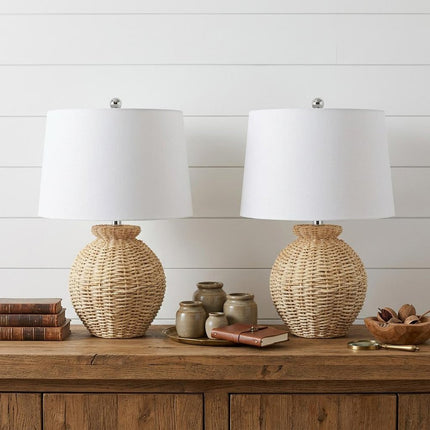 Set of Two 23" Clear Round Table Lamps With Empire Shades