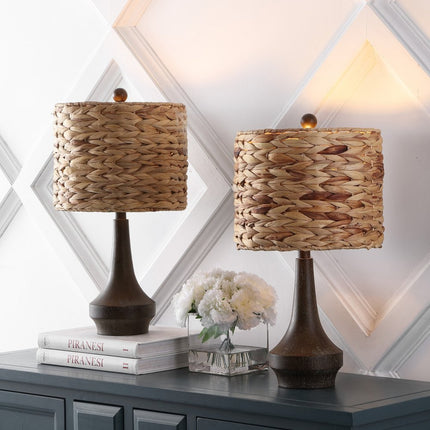 Set of Two 21" Dark Brown Gourd Bedside Lamps With Drum Shades