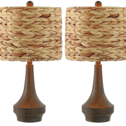 Set of Two 21" Dark Brown Gourd Bedside Lamps With Drum Shades