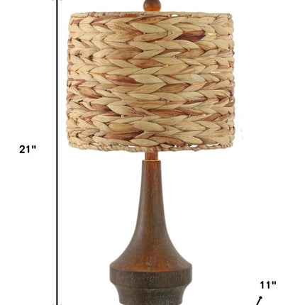Set of Two 21" Dark Brown Gourd Bedside Lamps With Drum Shades
