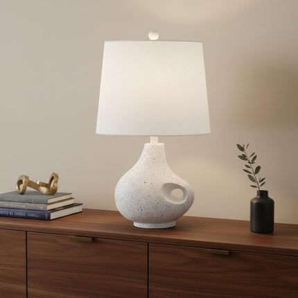 24" White Gourd Table Lamp With Novelty Shade