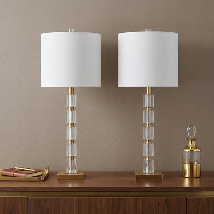 Set of Two 29" Clear And Brass Novelty Table Lamps With Drum Shades