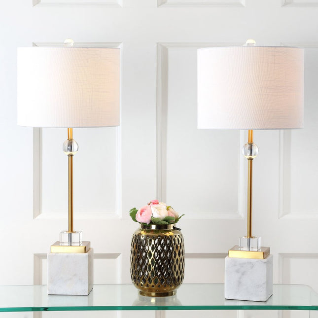 Set of Two 30" White Table Lamps With Drum Shades