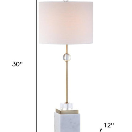 Set of Two 30" White Table Lamps With Drum Shades