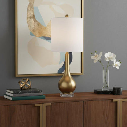 25" Clear Gourd Table Lamp LED With Drum Shade