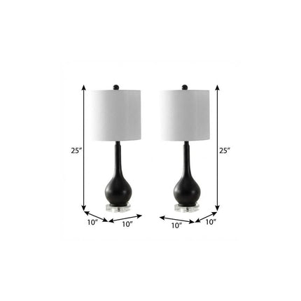 Set of Two 25" Clear Gourd Table Lamps With Drum Shades