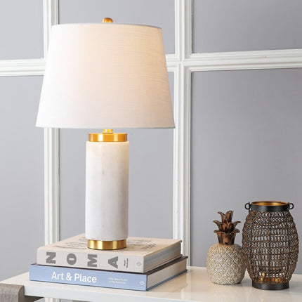 23" White And Gold Bedside Lamp With Empire Shade