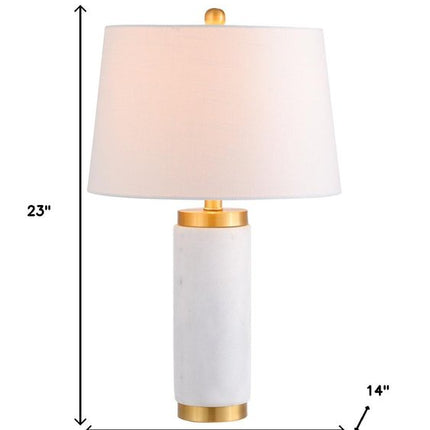 23" White And Gold Bedside Lamp With Empire Shade