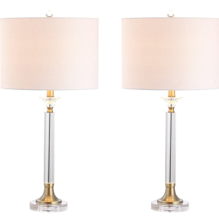 Set of Two 28" Clear And Gold Table Lamps With Drum Shades
