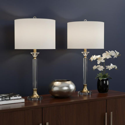 Set of Two 28" Clear And Gold Table Lamps With Drum Shades