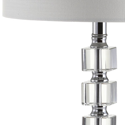 Set of Two 22" Clear And Silver Bedside Lamps With Drum Shades