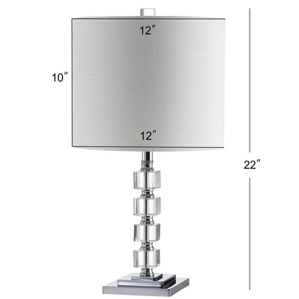 Set of Two 22" Clear And Silver Bedside Lamps With Drum Shades