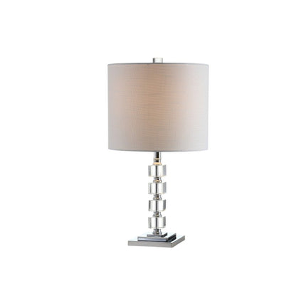 Set of Two 22" Clear And Silver Bedside Lamps With Drum Shades