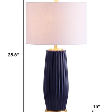 29" Navy Blue And Gold Table Lamp With Drum Shade