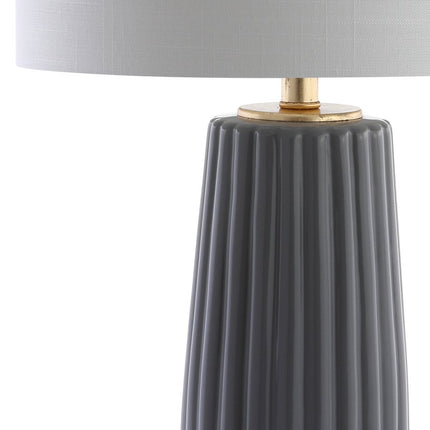 29" Dark Gray And Gold Table Lamp With Drum Shade