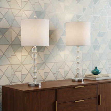 Set of Two 28" Silver Table Lamps With Drum Shades