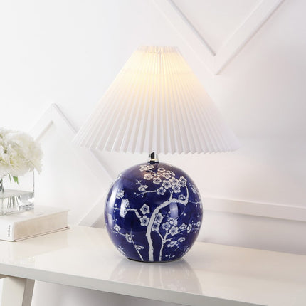 20" Blue And White Globe Table Lamp With Cone Shade