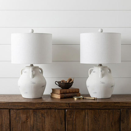 Set of Two 21" Clear Novelty Table Lamps With Drum Shades