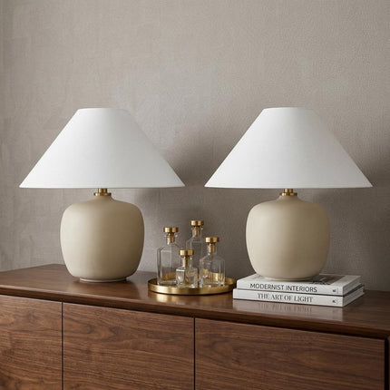 Set of Two 18" Clear Novelty Table Lamps With Empire Shades