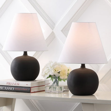 Set of Two 18" Black Round Bedside Lamps With Cone Shades