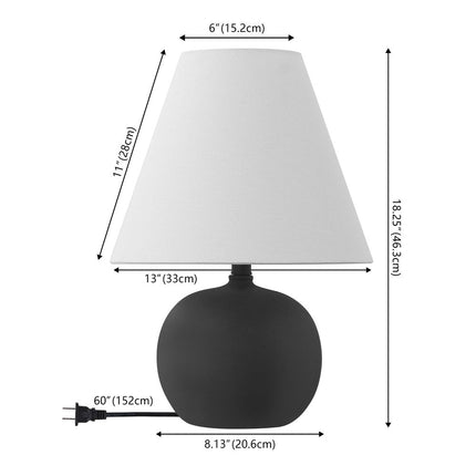 Set of Two 18" Black Round Bedside Lamps With Cone Shades