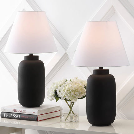 Set of Two 25" Black Urn Table Lamps With Cone Shades