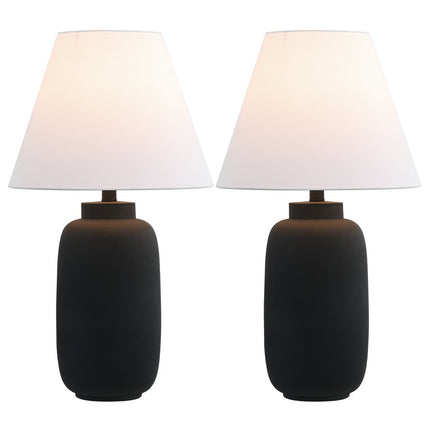 Set of Two 25" Black Urn Table Lamps With Cone Shades