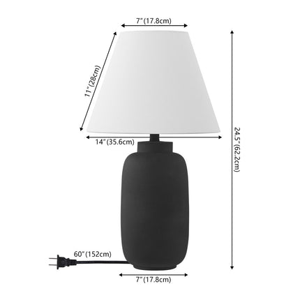 Set of Two 25" Black Urn Table Lamps With Cone Shades