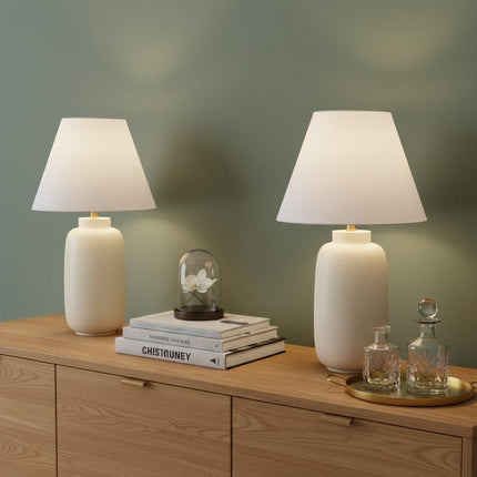 Set of Two 25" Cream Table Lamps With Cone Shades