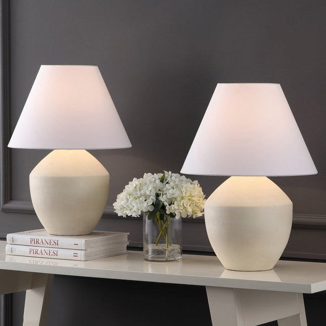 Set of Two 21" Cream Urn Bedside Lamps With Empire Shades