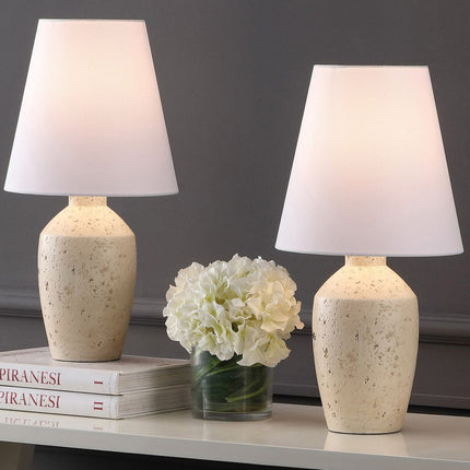 Set of Two 19" Cream Urn Bedside Lamps With Empire Shades
