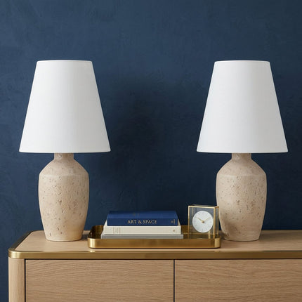 Set of Two 19" Cream Urn Bedside Lamps With Empire Shades