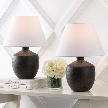 Set of Two 18" Black Urn Table Lamps With Empire Shades