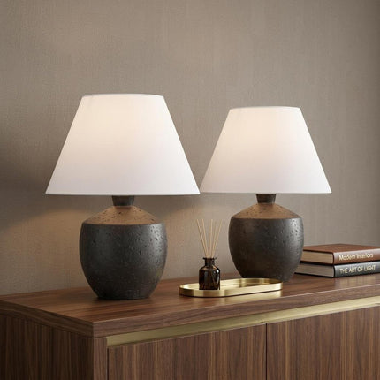 Set of Two 18" Black Urn Table Lamps With Empire Shades